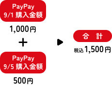 PayPay9/1購入金額1,000円＋PayPay9/5購入金額500円＝合計1,500円